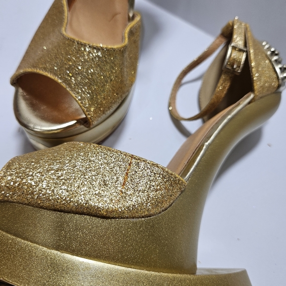 Champagne Glitter Spike Studded Anti Gravity Wedge Womens Shoes Sz 6.5 - Picture 10 of 10